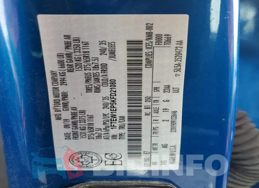 1FTEW1EP5KFD21080 Photo# 12