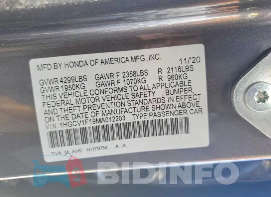 1HGCV1F19MA012203 Photo# 13