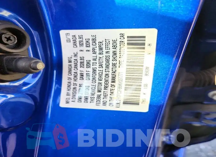 2HGFC2F86KH551771 Photo# 12