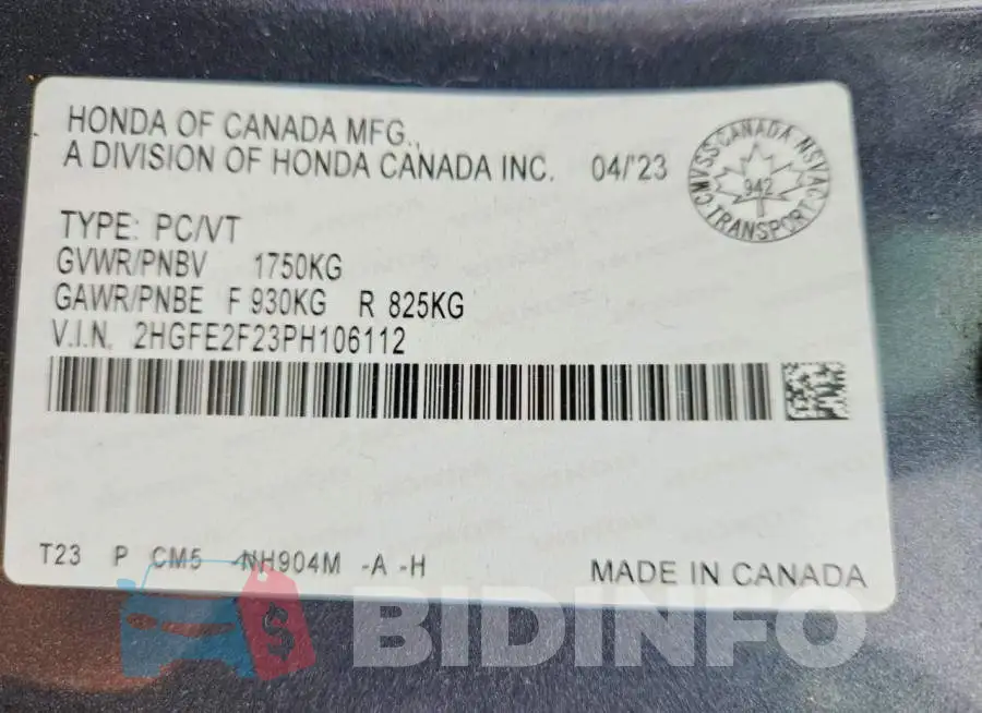 2HGFE2F23PH106112 Photo# 12