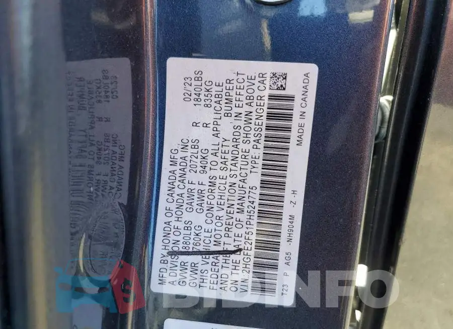 2HGFE2F51PH524775 Photo# 12