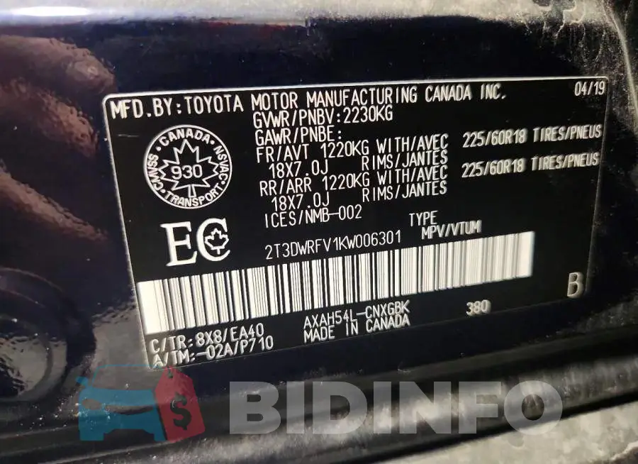 2T3DWRFV1KW006301 Photo# 13