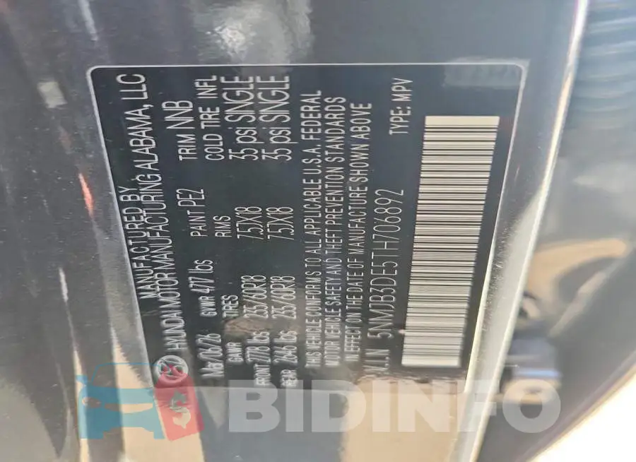 5NMJB3DE5TH706892 Photo# 12