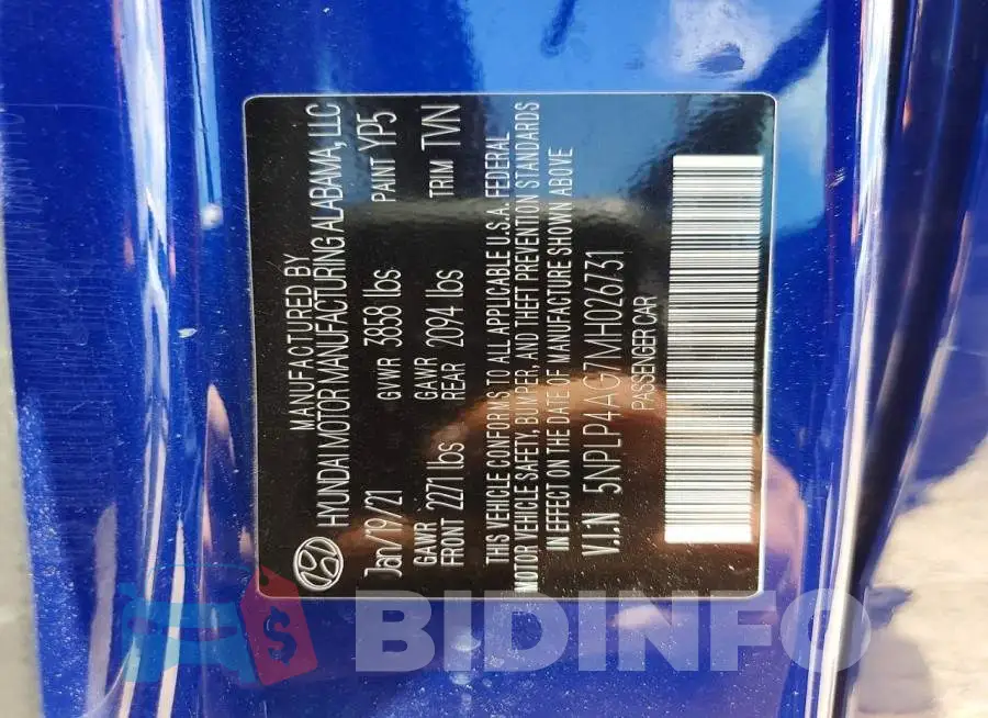 5NPLP4AG7MH026731 Photo# 13