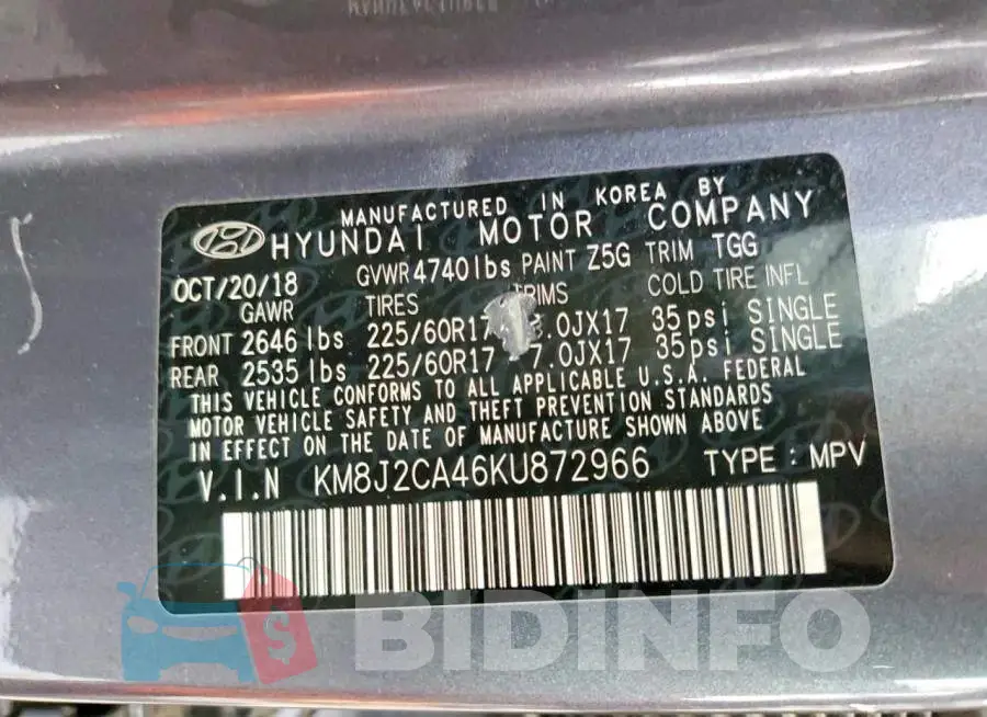 KM8J2CA46KU872966 Photo# 12
