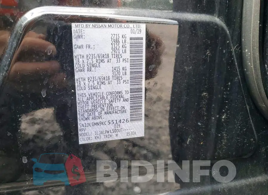 5N1DL0MN9KC551426 Photo# 13