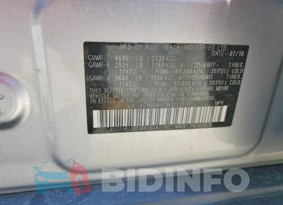 4S4BSAHC7H3223553 Photo# 13
