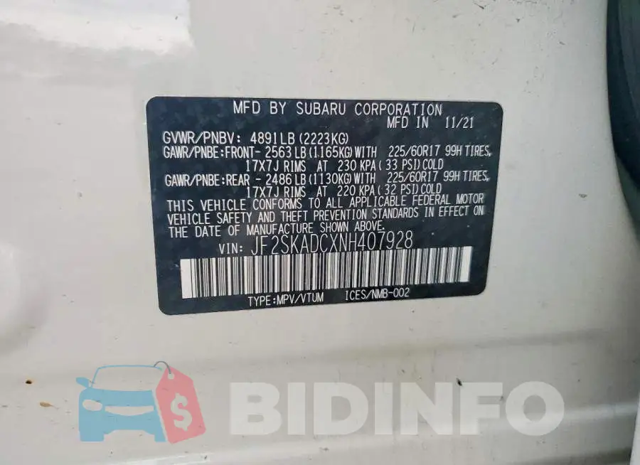 JF2SKADCXNH407928 Photo# 13