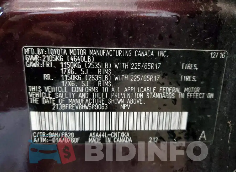 2T3BFREV8HW589063 Photo# 13