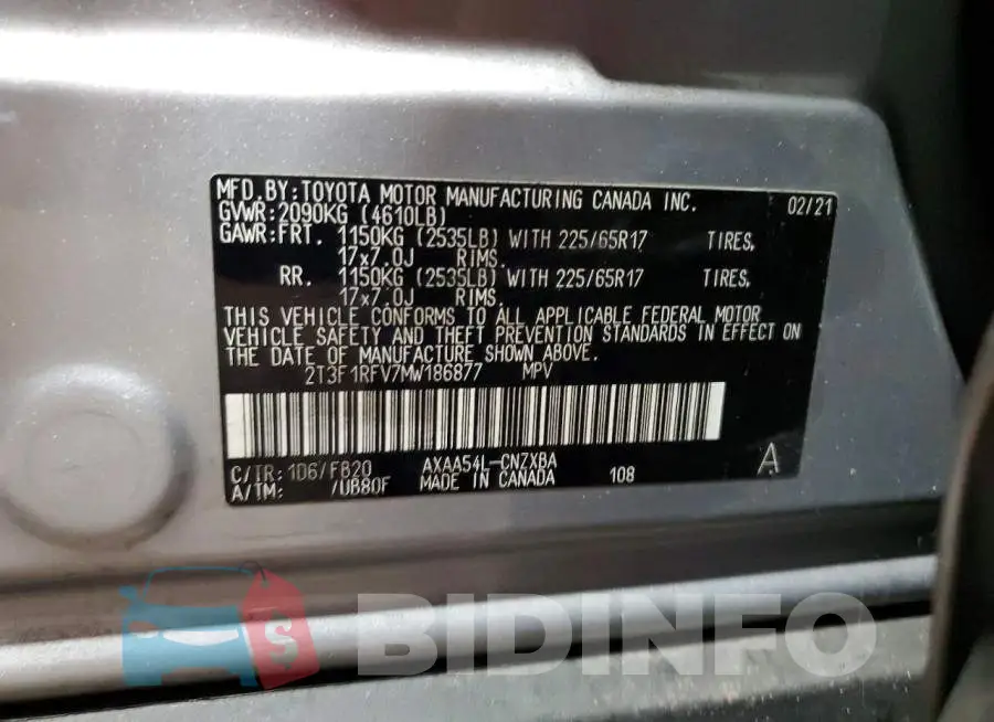 2T3F1RFV7MW186877 Photo# 13