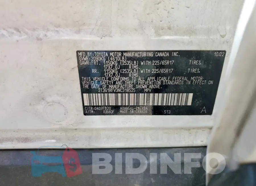 2T3G1RFV3NC318525 Photo# 13