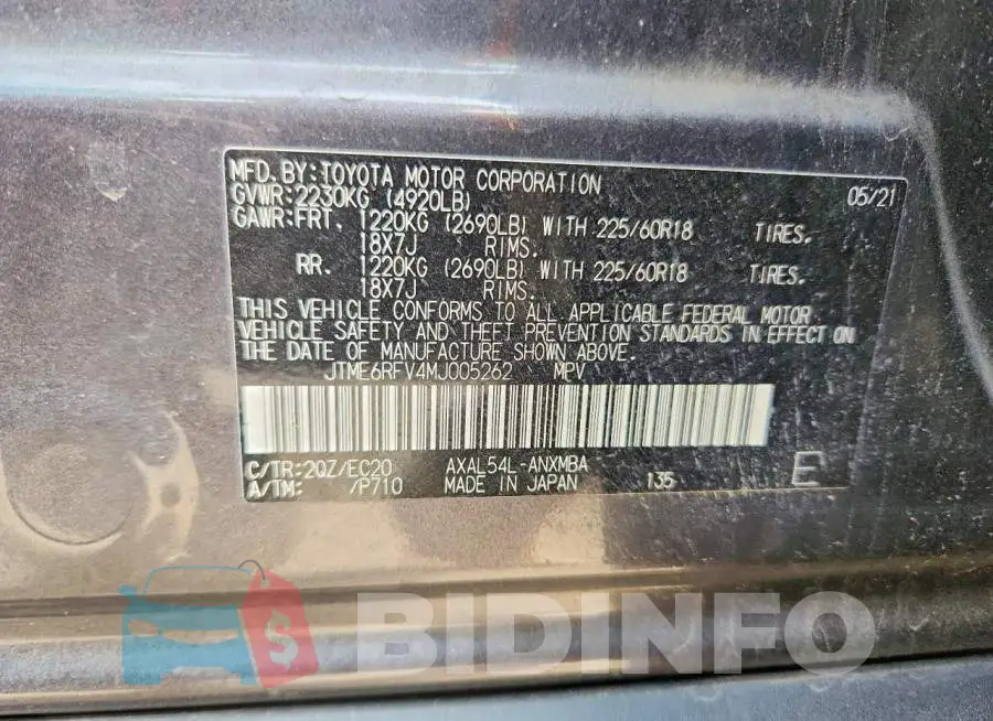 JTME6RFV4MJ005262 Photo# 13