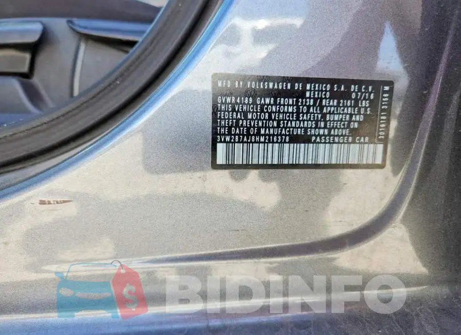 3VW2B7AJ8HM216378 Photo# 12