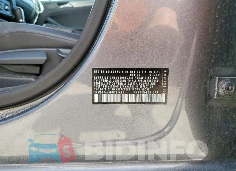 3VWDB7AJ5HM221093 Photo# 12