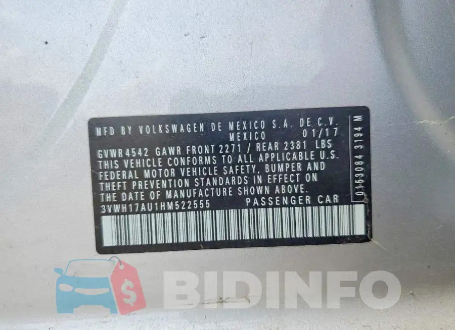 3VWH17AU1HM522555 Photo# 13