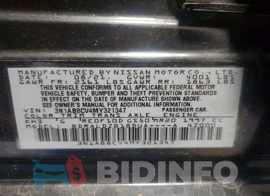 3N1AB8CV4MY321347 Photo# 13