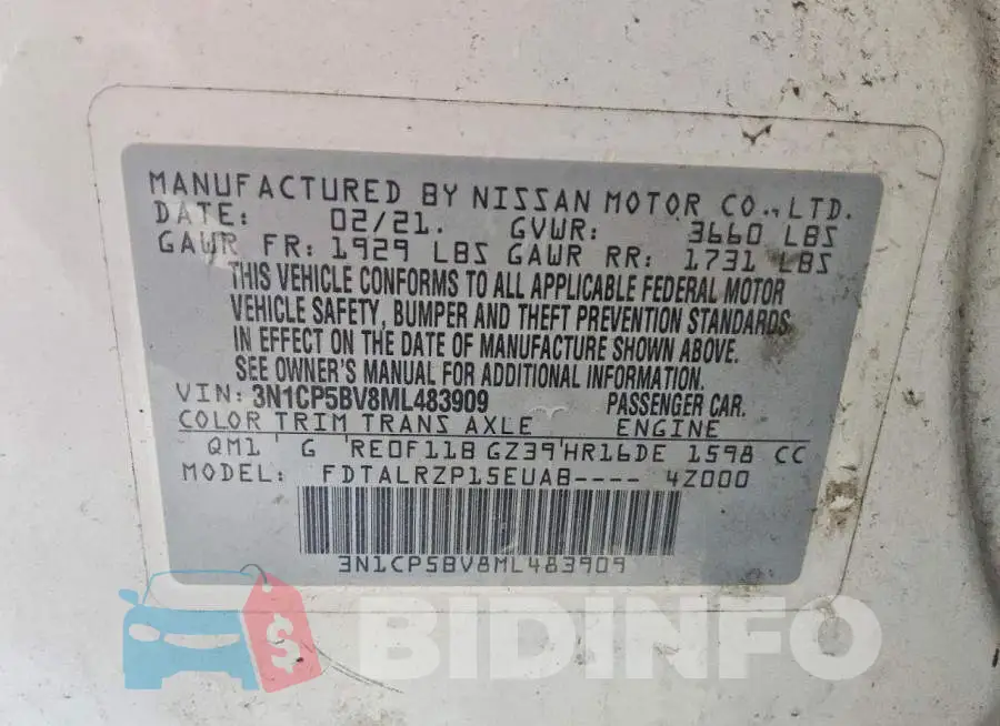 3N1CP5BV8ML483909 Photo# 13