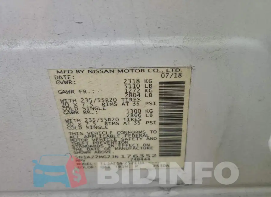 5N1AZ2MG2JN176352 Photo# 13
