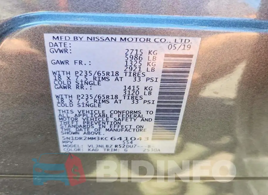 5N1DR2MM3KC641043 Photo# 13