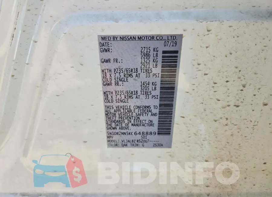 5N1DR2MN5KC648889 Photo# 13