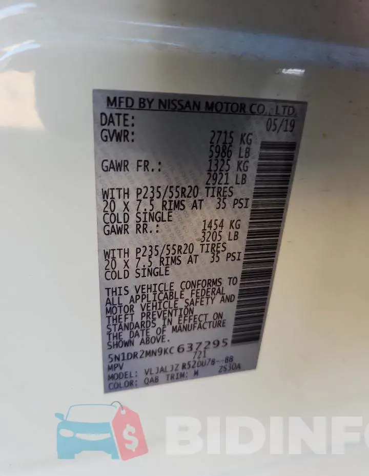 5N1DR2MN9KC637295 Photo# 14
