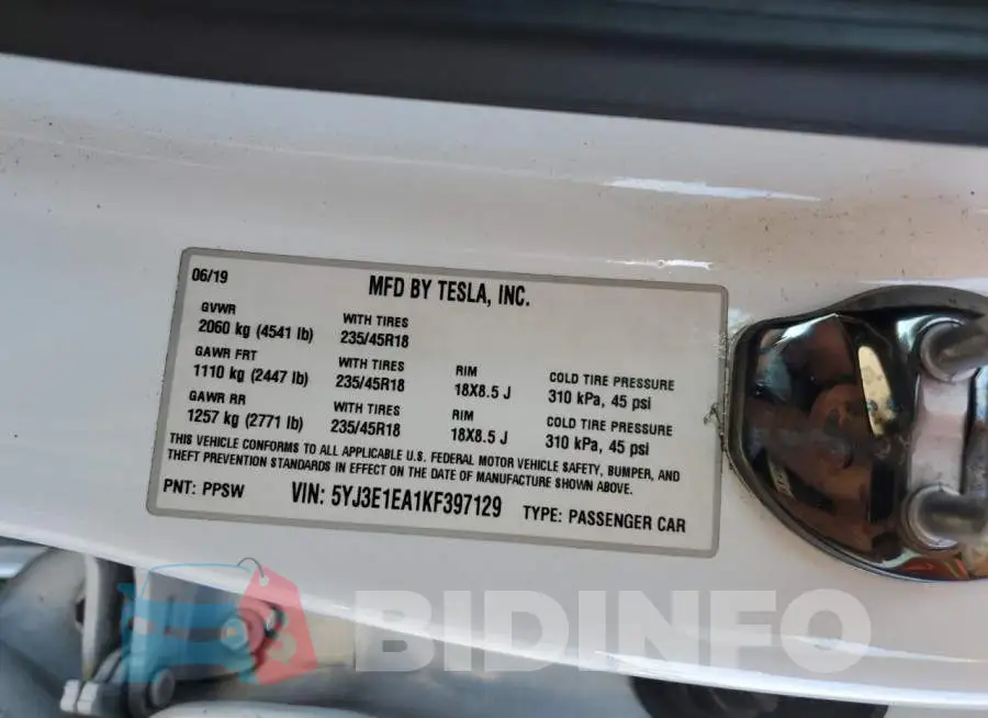 5YJ3E1EA1KF397129 Photo# 12