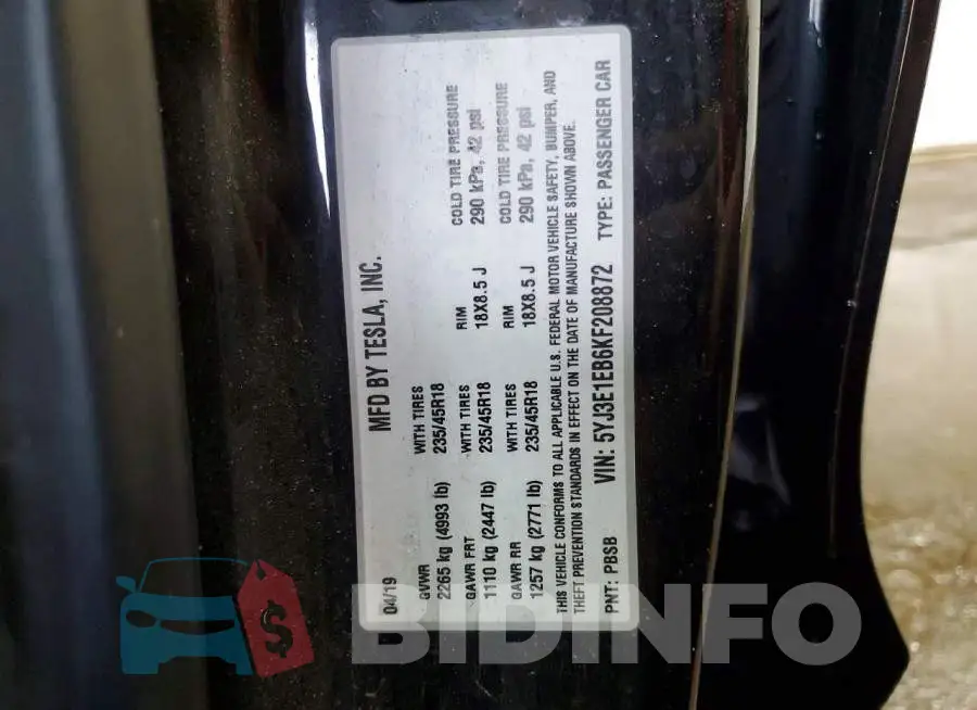 5YJ3E1EB6KF208872 Photo# 12