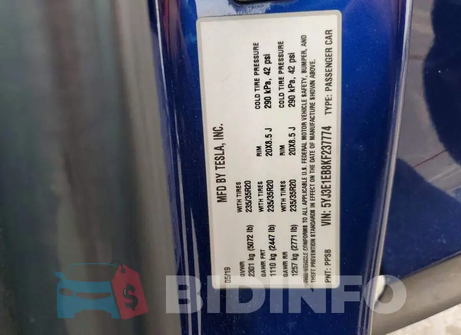 5YJ3E1EB8KF237774 Photo# 12