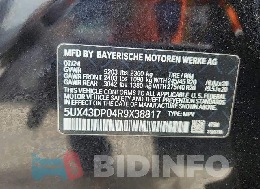 5UX43DP04R9X38817 Photo# 13