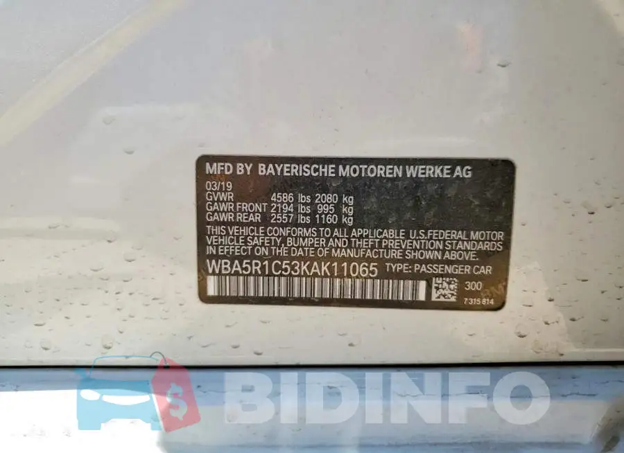 WBA5R1C53KAK11065 Photo# 13