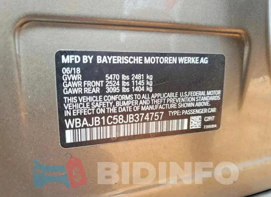WBAJB1C58JB374757 Photo# 12