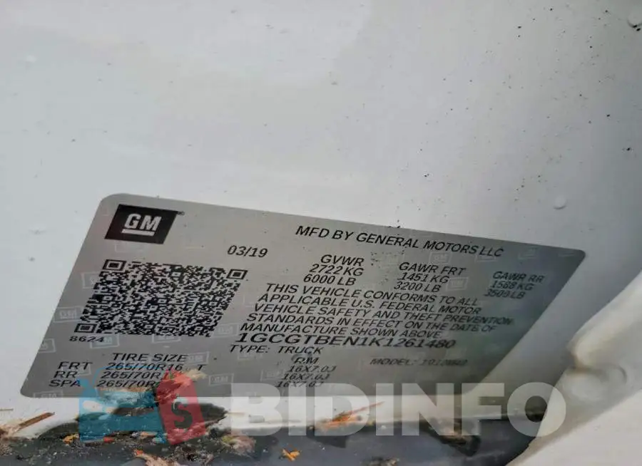 1GCGTBEN1K1261480 Photo# 12