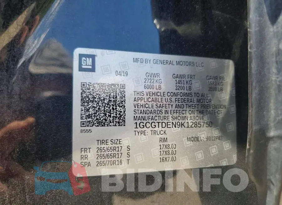 1GCGTDEN9K1285750 Photo# 12