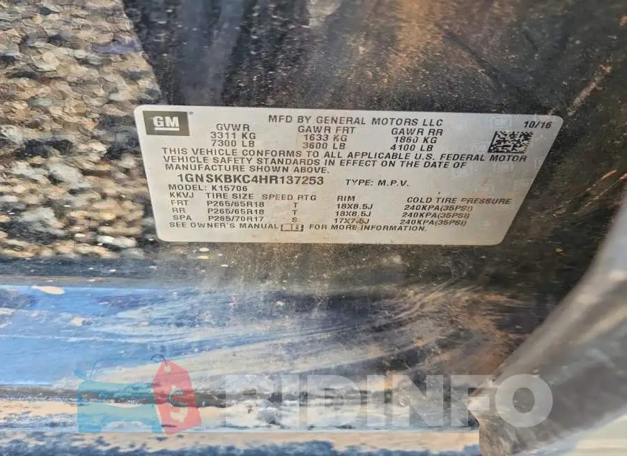 1GNSKBKC4HR137253 Photo# 13