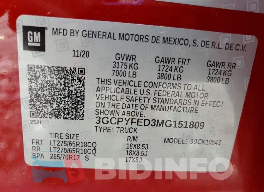 3GCPYFED3MG151809 Photo# 12