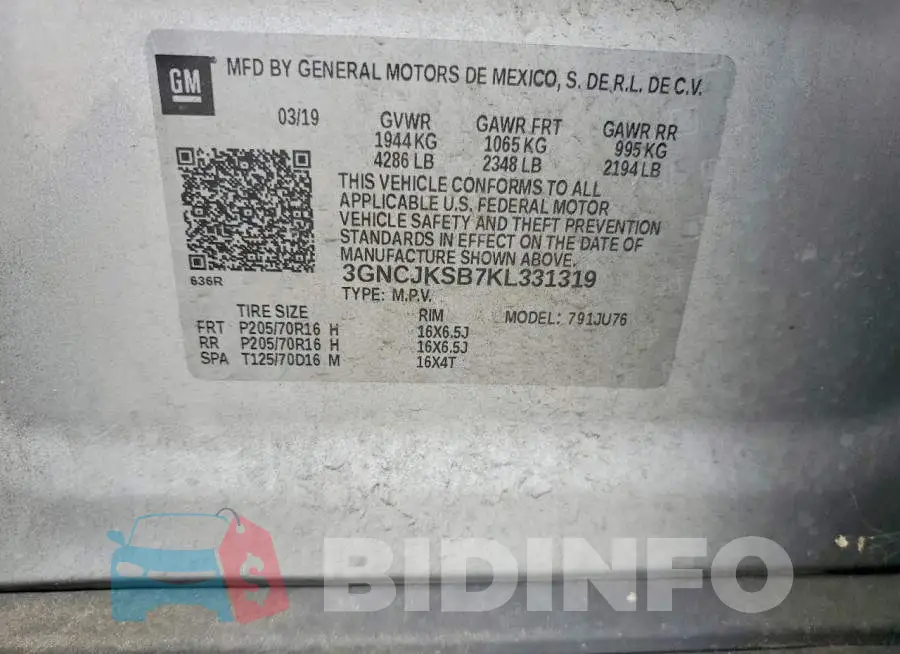 3GNCJKSB7KL331319 Photo# 12