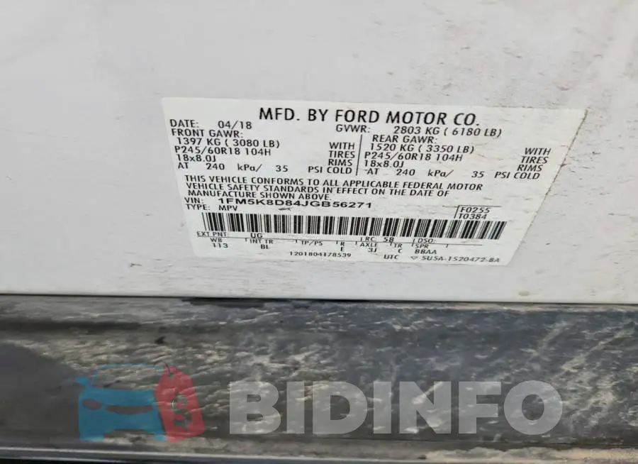 1FM5K8D84JGB56271 Photo# 13