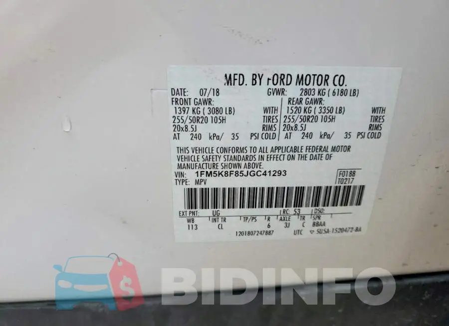 1FM5K8F85JGC41293 Photo# 13
