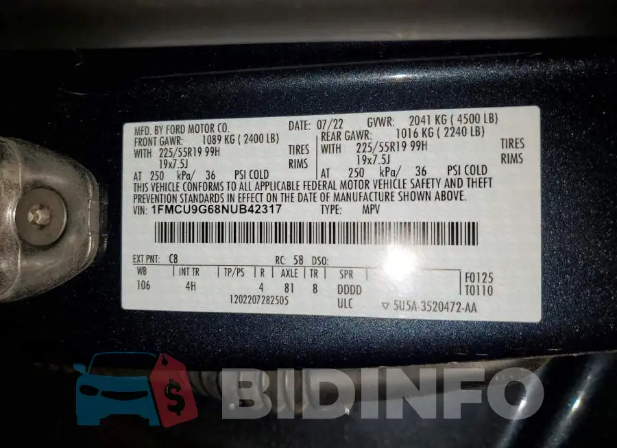 1FMCU9G68NUB42317 Photo# 13