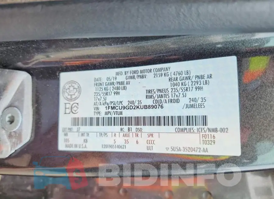 1FMCU9GD2KUB89076 Photo# 13
