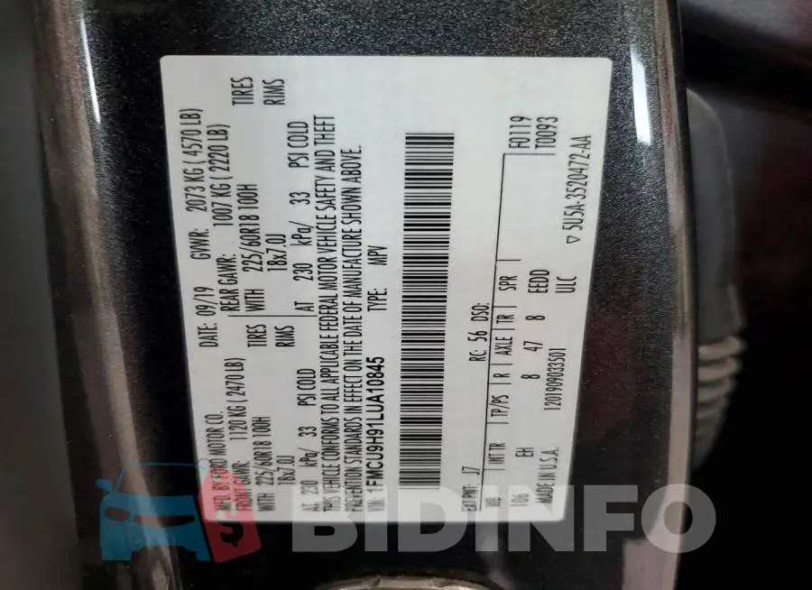 1FMCU9H91LUA10845 Photo# 14