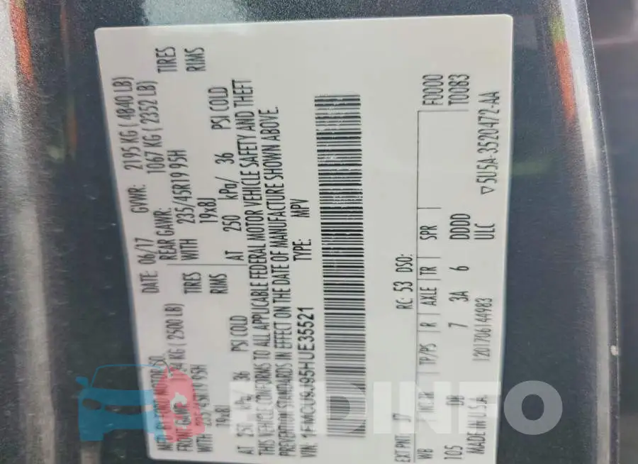 1FMCU9J95HUE35521 Photo# 12