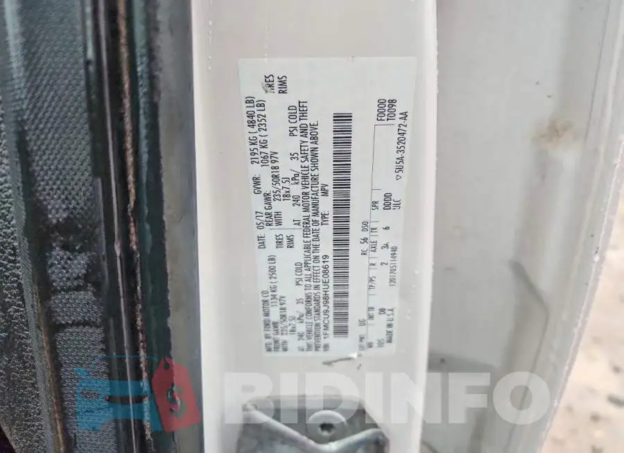 1FMCU9J98HUE08619 Photo# 13
