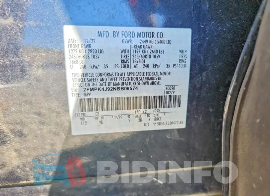 2FMPK4J92NBB09574 Photo# 13