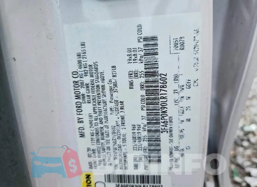 3FA6P0K90LR178602 Photo# 12