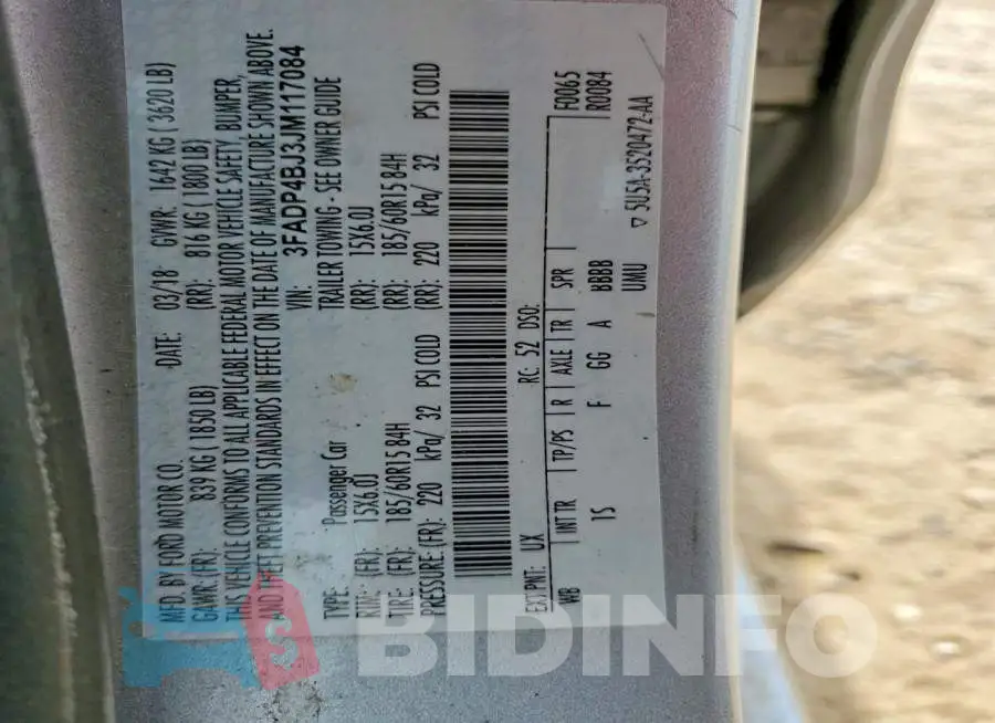 3FADP4BJ3JM117084 Photo# 12