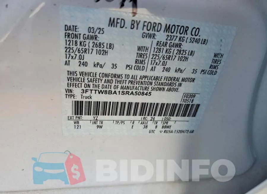3FTTW8BA1SRA50845 Photo# 12