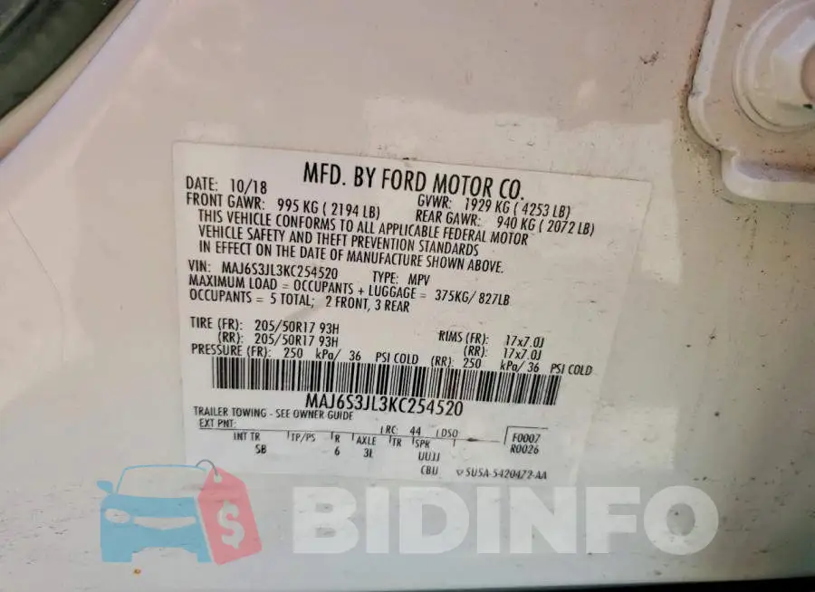 MAJ6S3JL3KC254520 Photo# 13