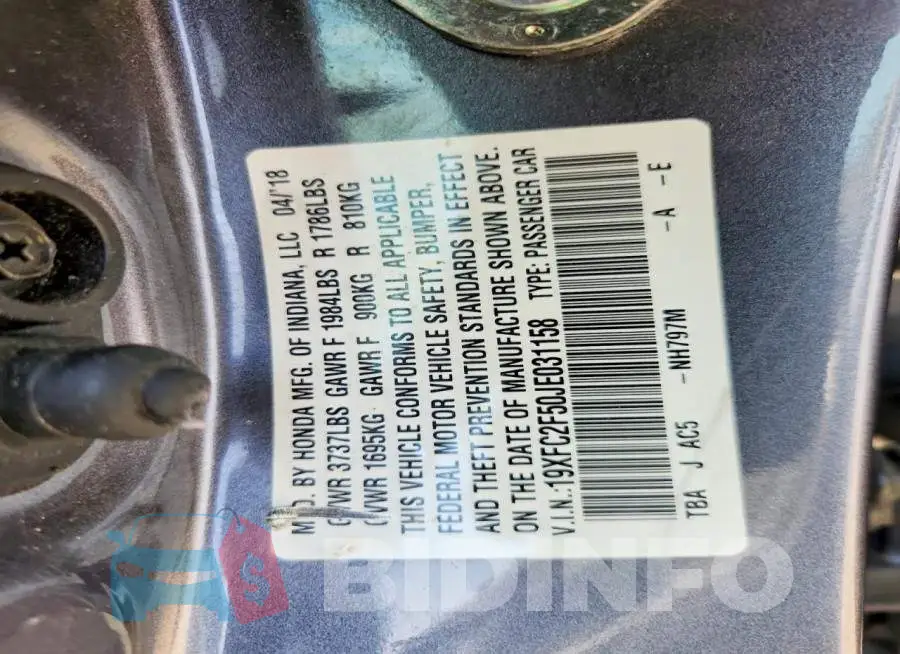 19XFC2F50JE031158 Photo# 12