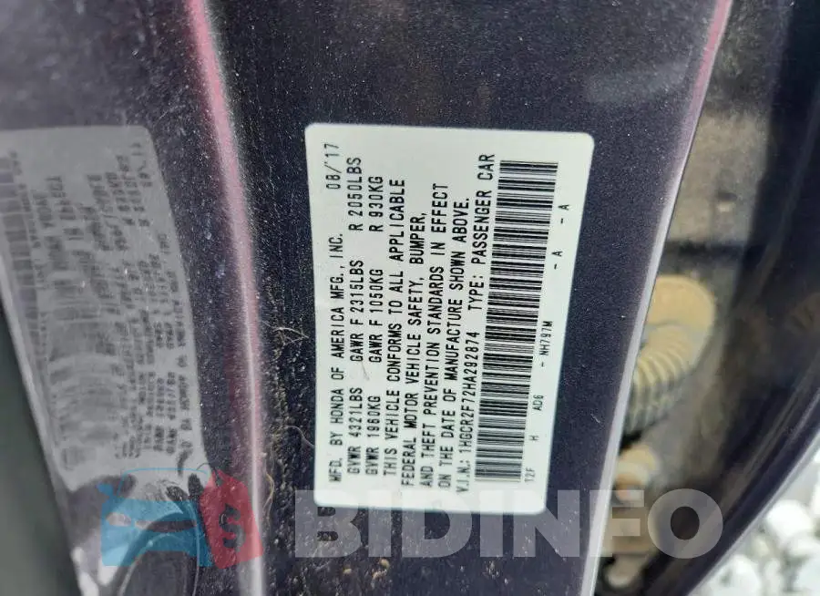 1HGCR2F72HA292874 Photo# 12